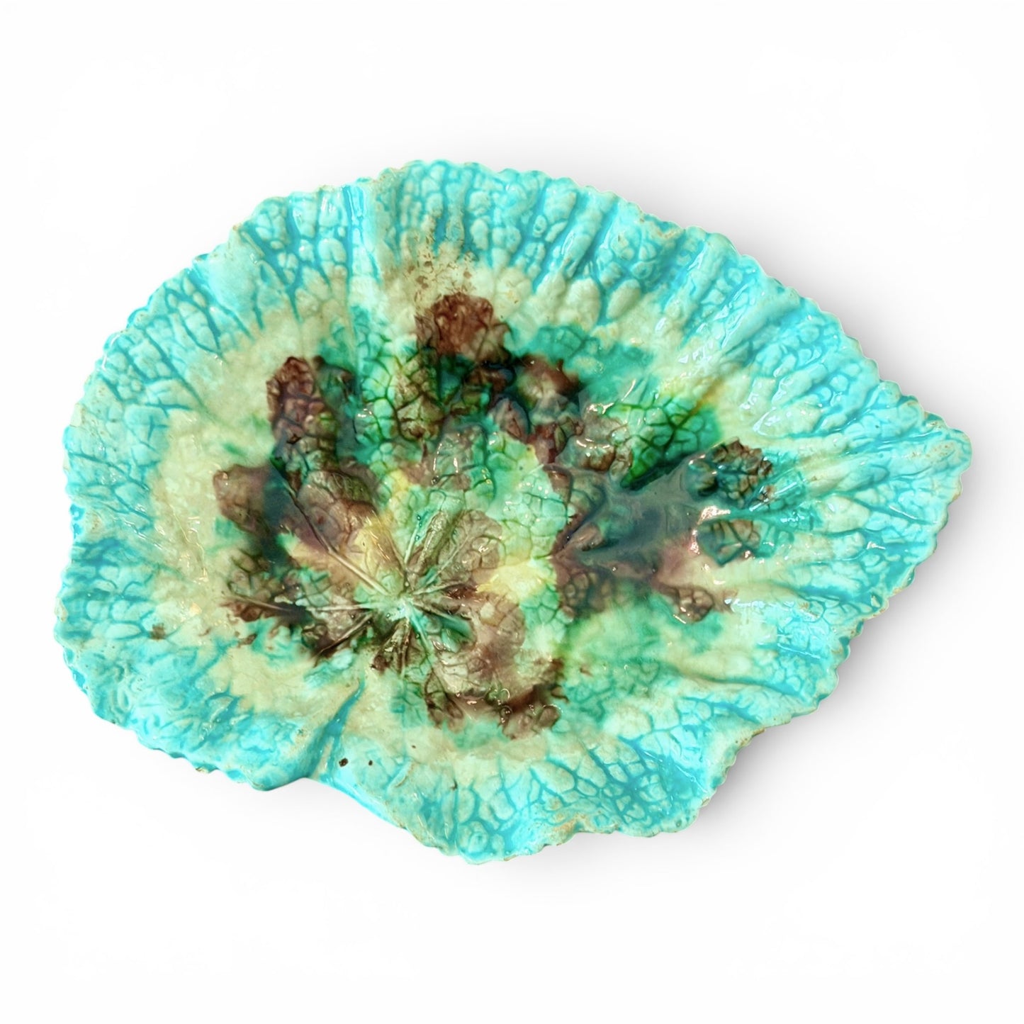 Antique Etruscan Majolica Leaf Plate