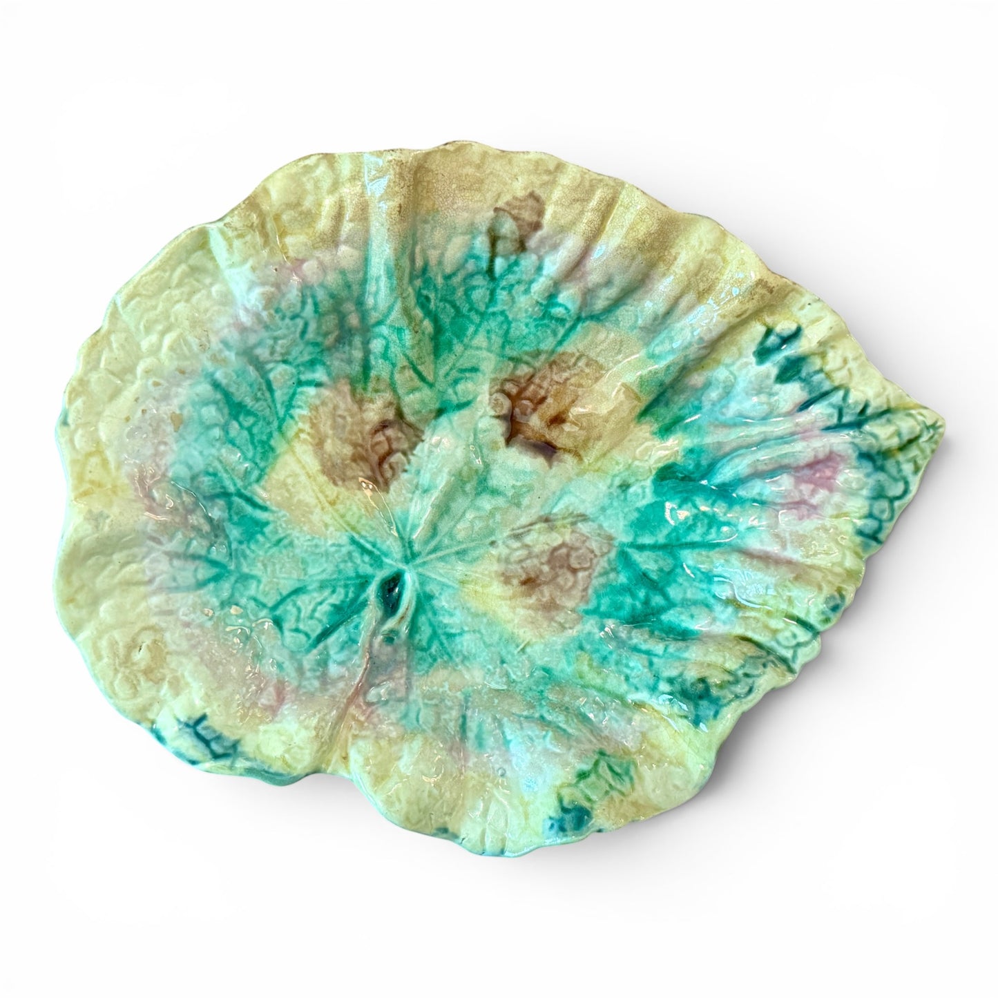 Antique Etruscan Majolica Leaf Plate