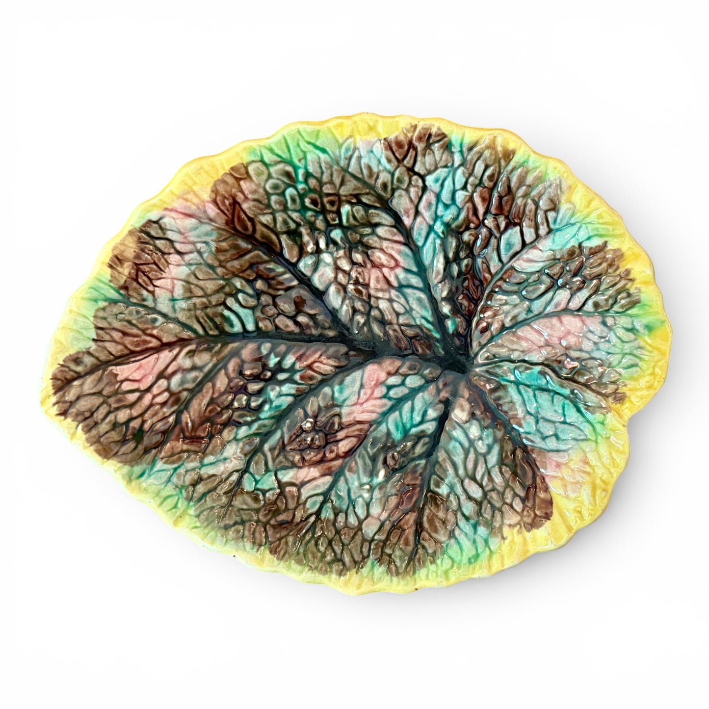 Antique Etruscan Majolica Leaf Plate - Large