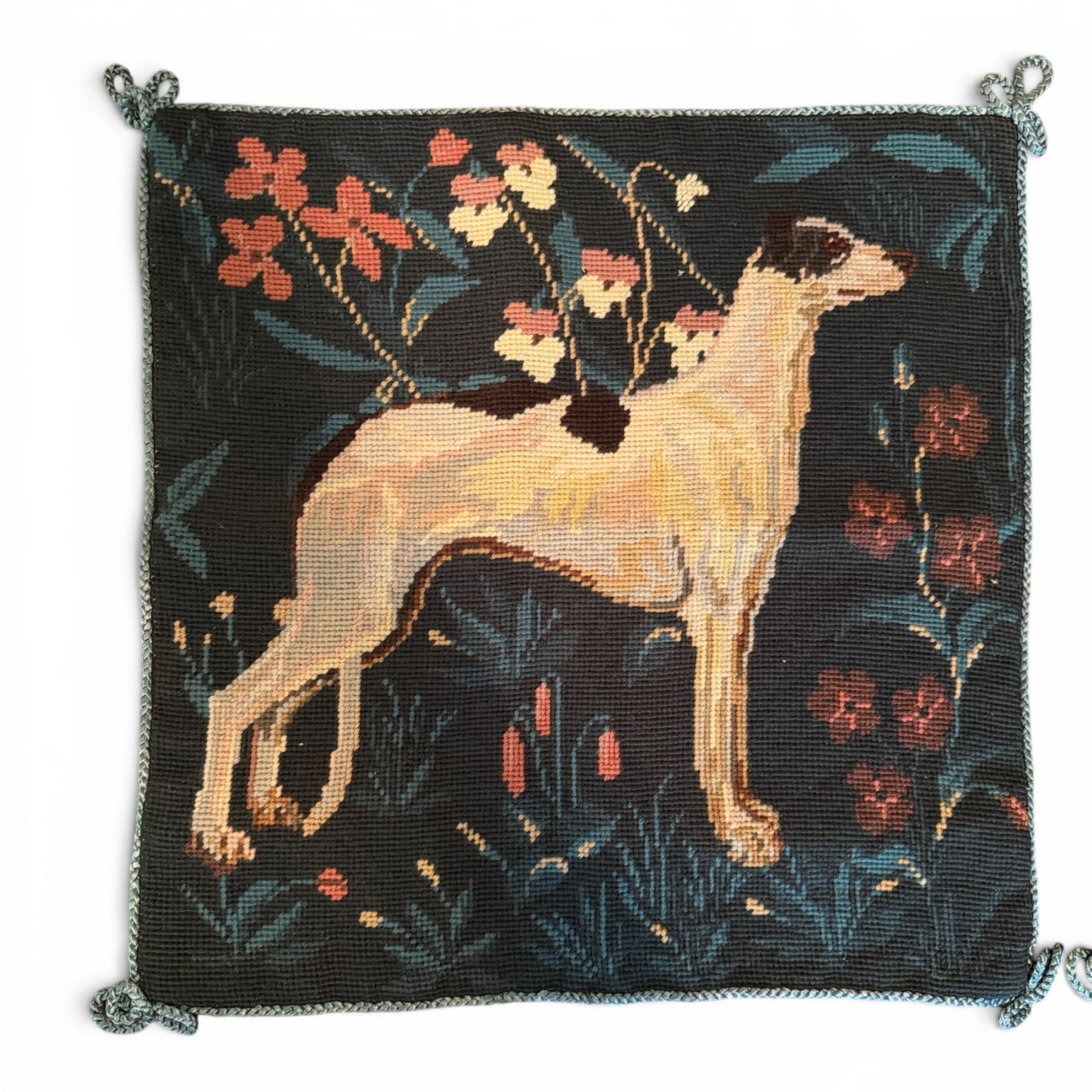 Antique English Hound Needlepoint Pillow Cover