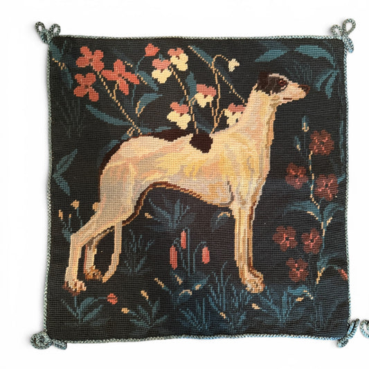 Antique English Hound Needlepoint Pillow Cover