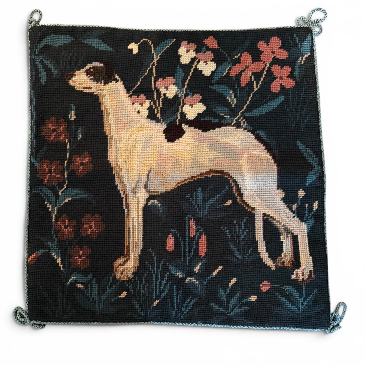 Antique English Hound Needlepoint Pillow Cover