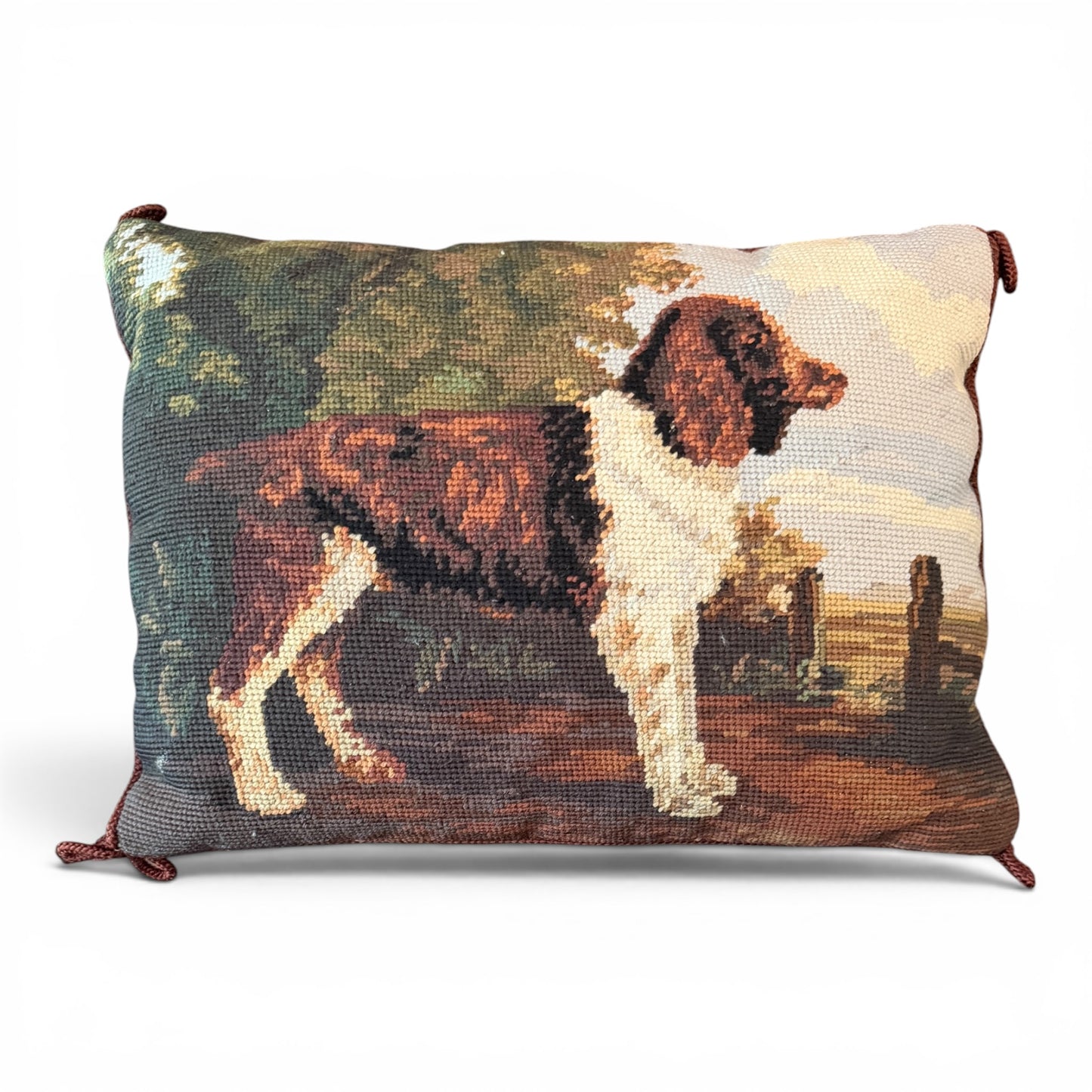 Vintage English Springer Spaniel Needlepoint Pillow