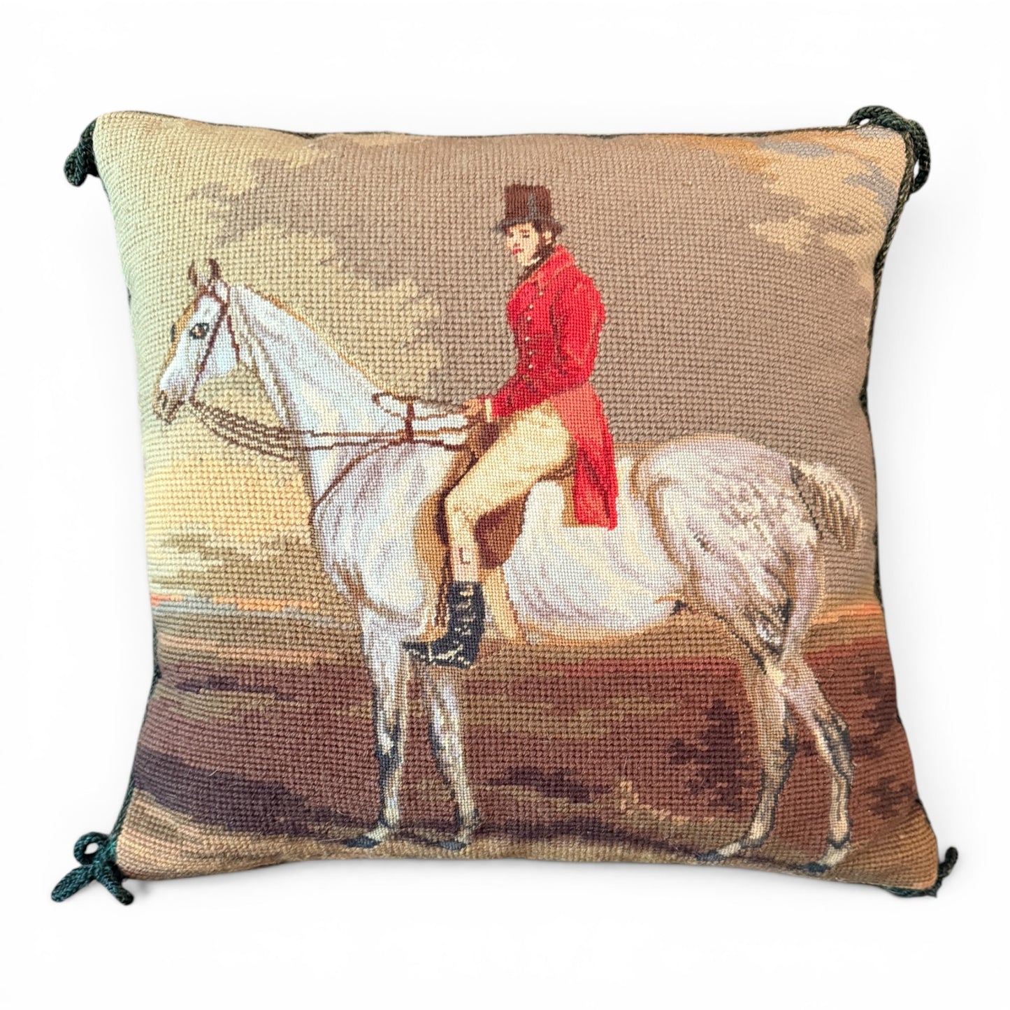 Vintage Equestrian Hunter Needlepoint Pillow