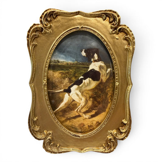 Framed Constant Troyon “Hound Pointing” Dog Print in Ornate Gilt Frame