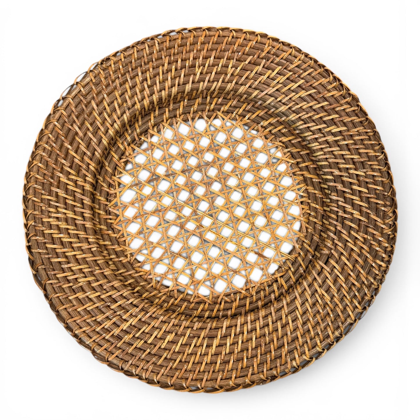Vintage Warwick Floral Place Settings with Woven Rattan Chargers - Set for 2