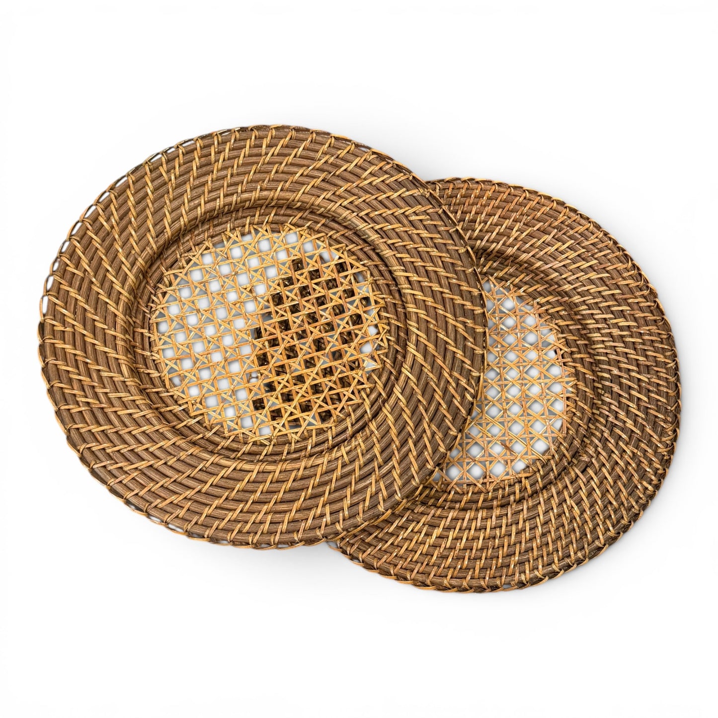 Vintage Warwick Floral Place Settings with Woven Rattan Chargers - Set for 2