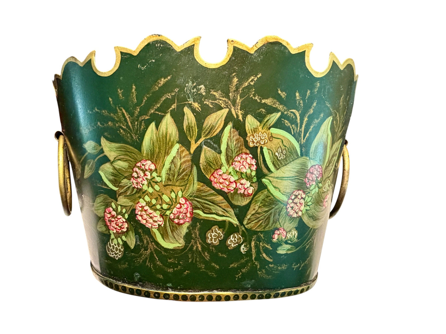 Vintage Hand Painted Toleware Metal Cachepot Planter