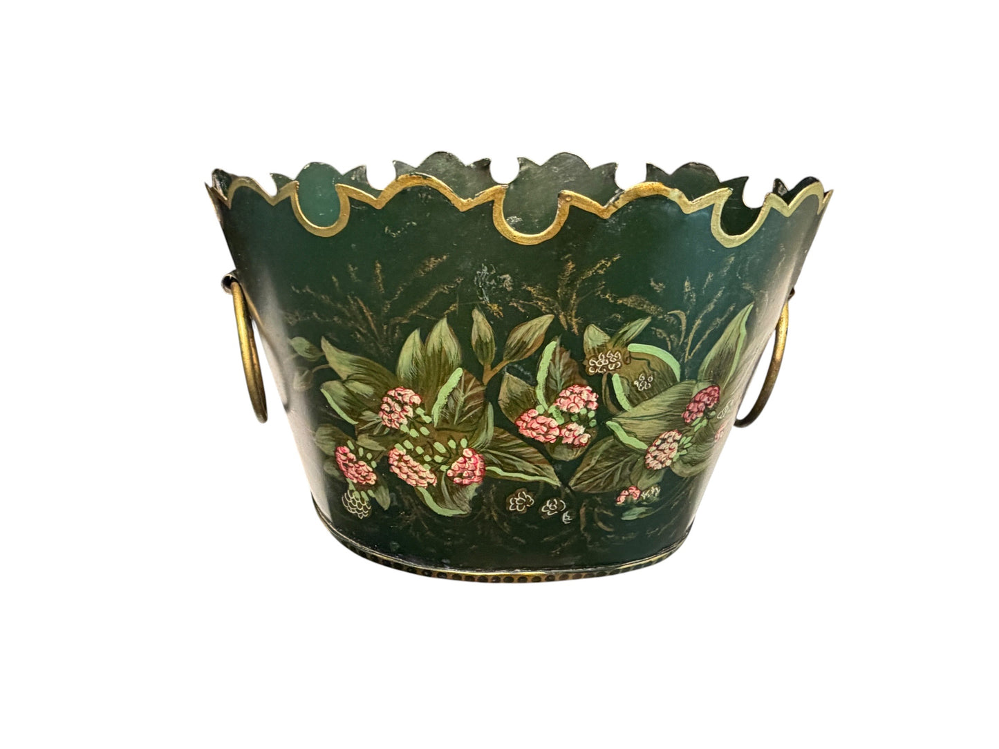 Vintage Hand Painted Toleware Metal Cachepot Planter