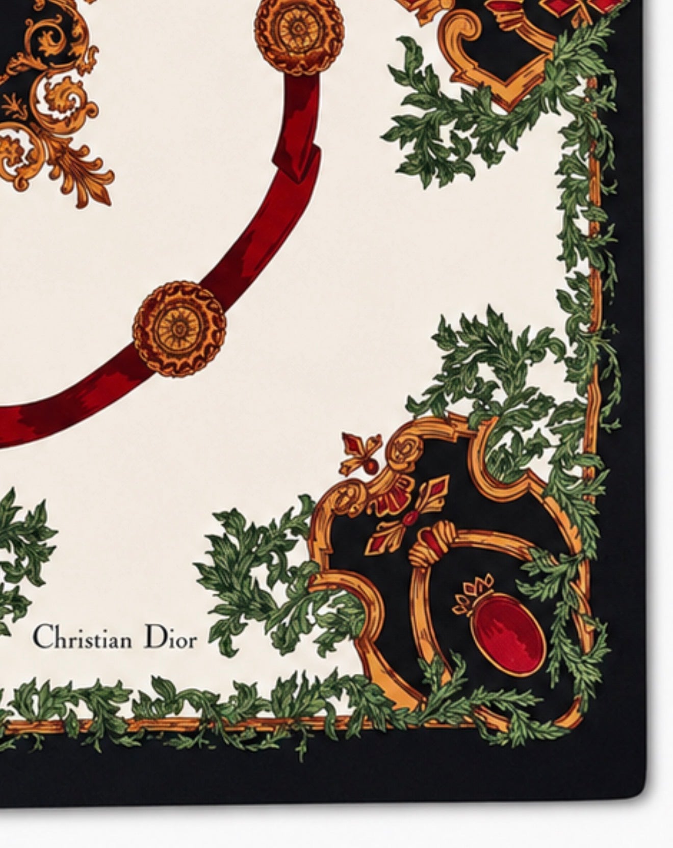 Vintage Christian Dior Paris Silk Carré Scarf in French Baroque Equestrian Design