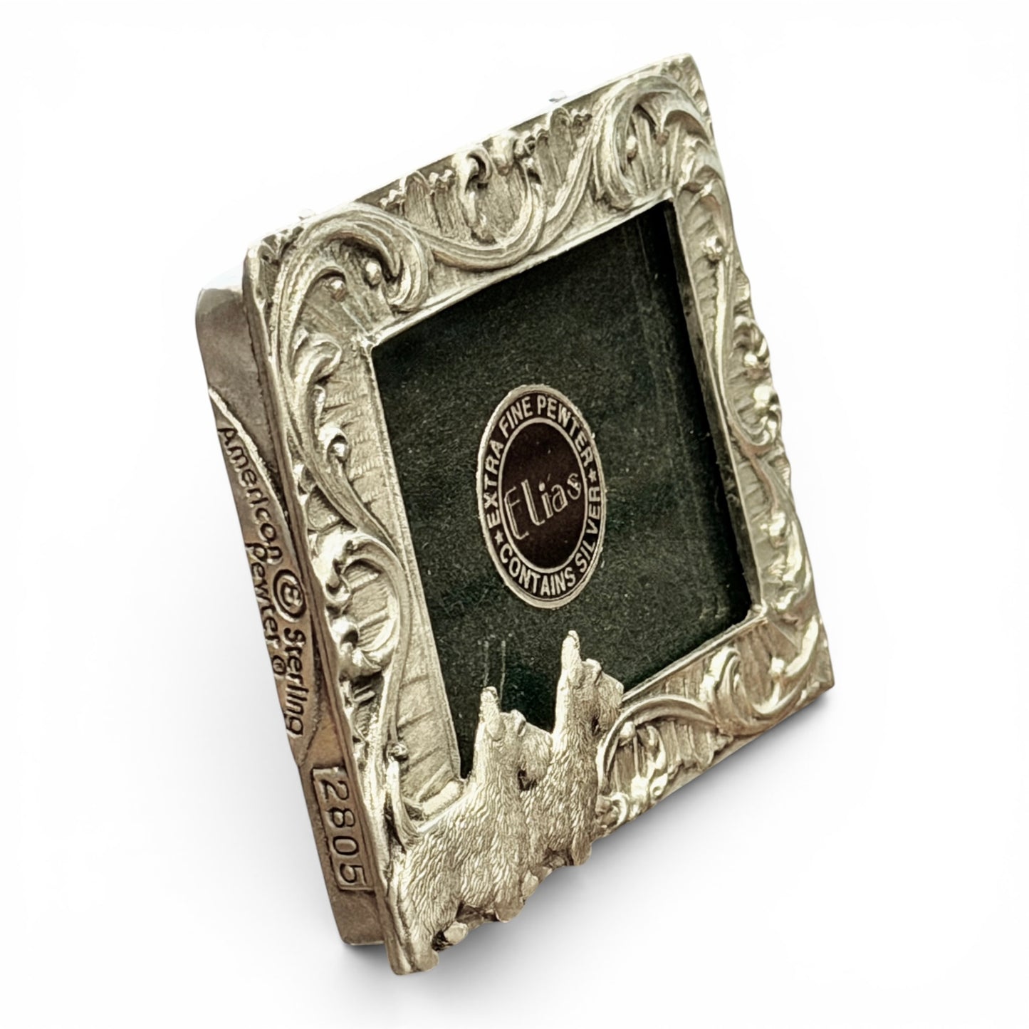 Vintage Stering Pewter Terrier Dogs Picture Frame by Elias