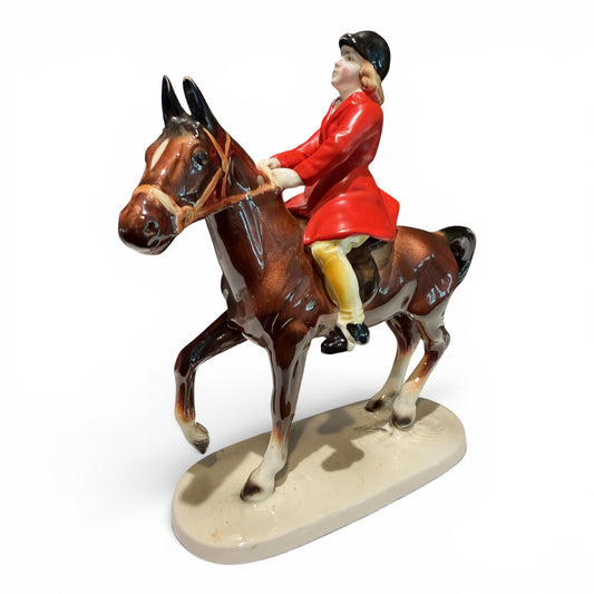 Vintage Beswick Huntswoman on Brown Horse No. 1730 Gloss Equestrian Fox Hunt Figurine