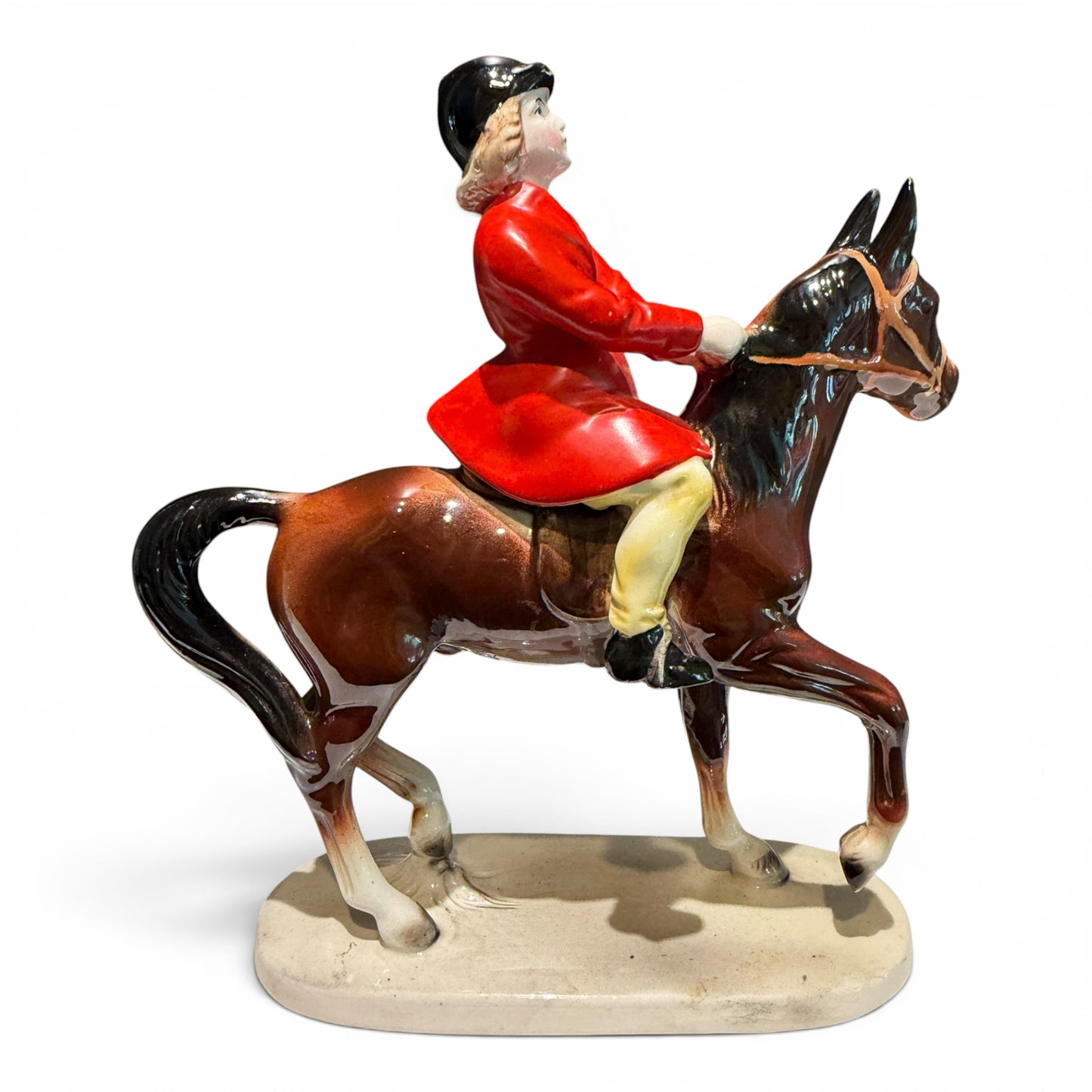 Vintage Beswick Huntswoman on Brown Horse No. 1730 Gloss Equestrian Fox Hunt Figurine