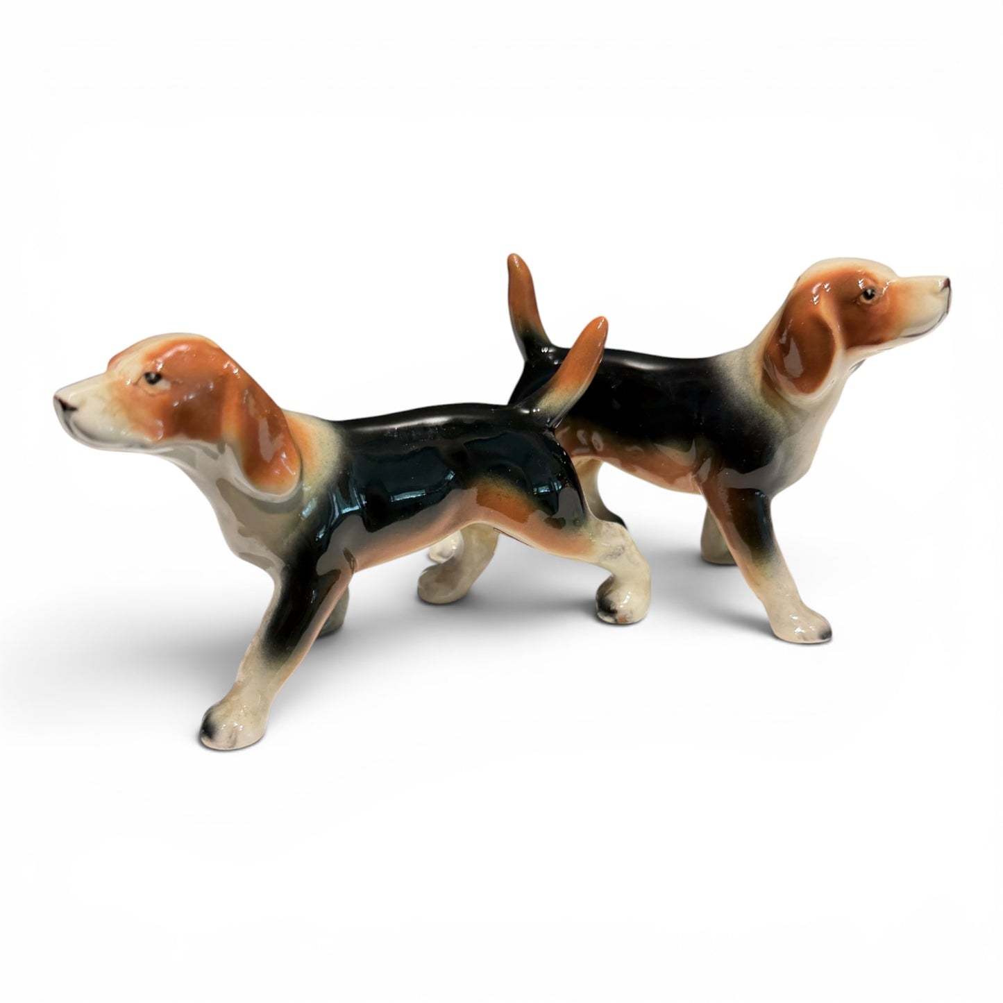 Vintage Pair of Hound Dog Porcelain Salt & Pepper Shaker Figurines