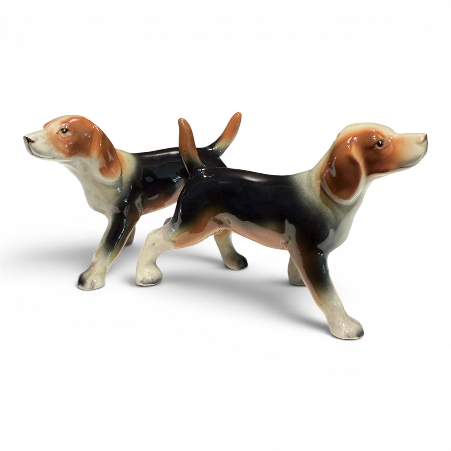 Vintage Pair of Hound Dog Porcelain Salt & Pepper Shaker Figurines