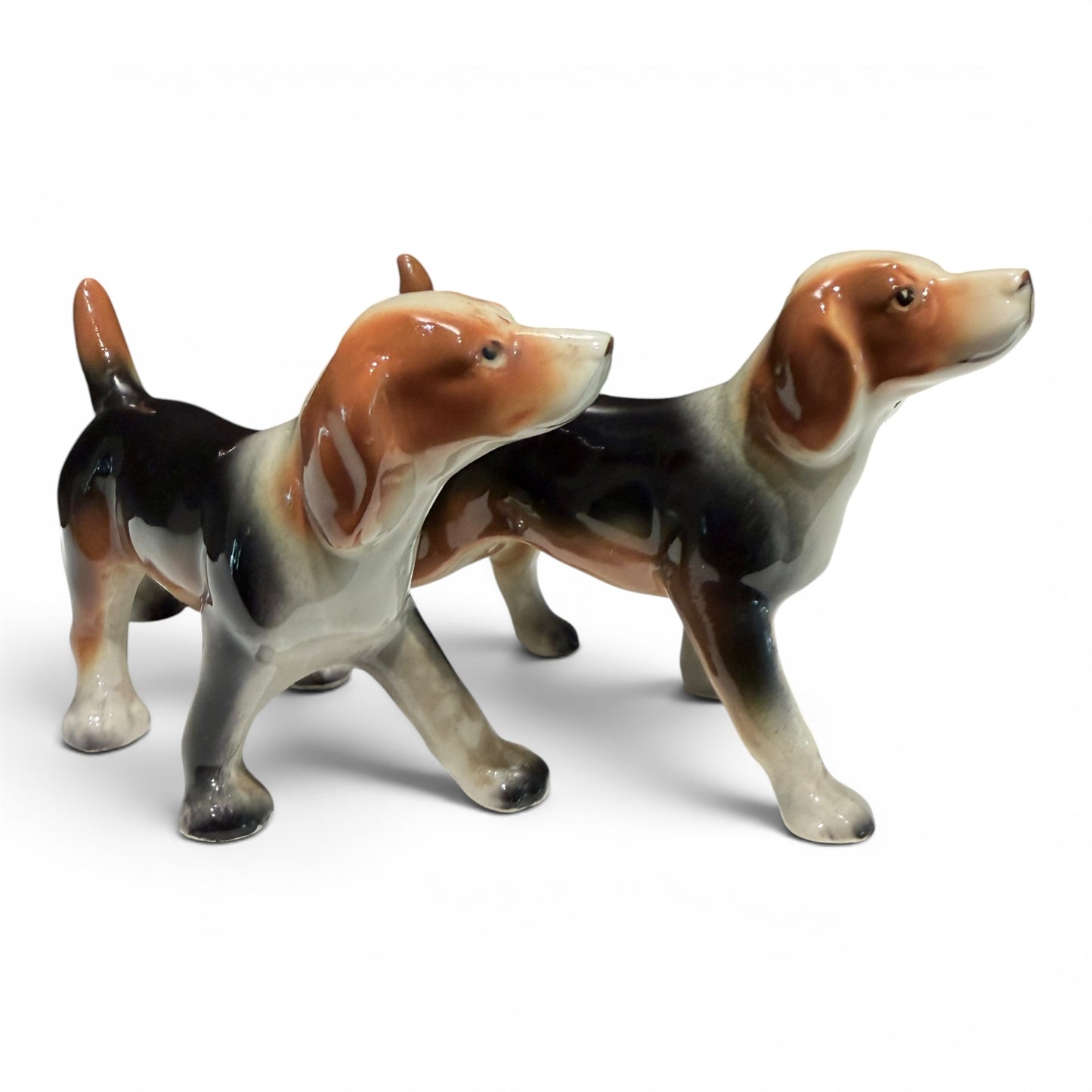 Vintage Pair of Hound Dog Porcelain Salt & Pepper Shaker Figurines
