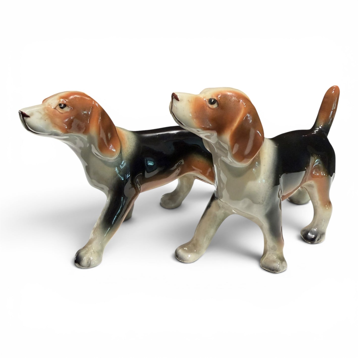 Vintage Pair of Hound Dog Porcelain Salt & Pepper Shaker Figurines