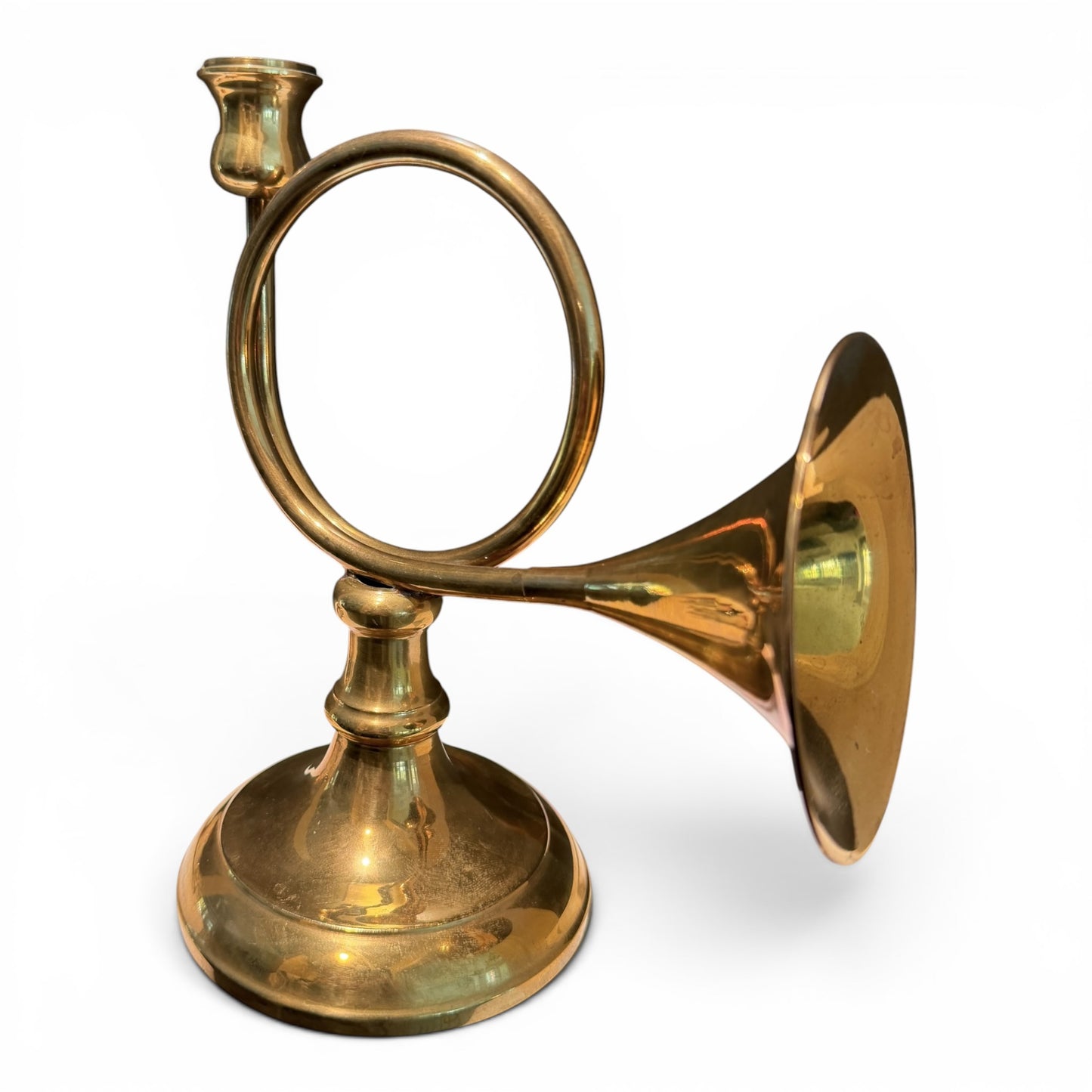 Antique English Solid Brass Hunt Horn Candelabra