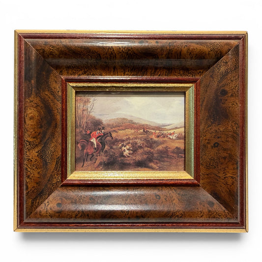 Vintage Belgian Fox Hunting Print Under Glass — Traditional English Hunt Scene, Framed