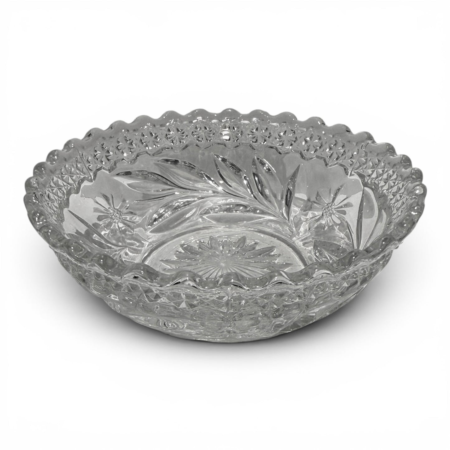 Vintage Pressed Glass Floral Scalloped Bowl Catchall