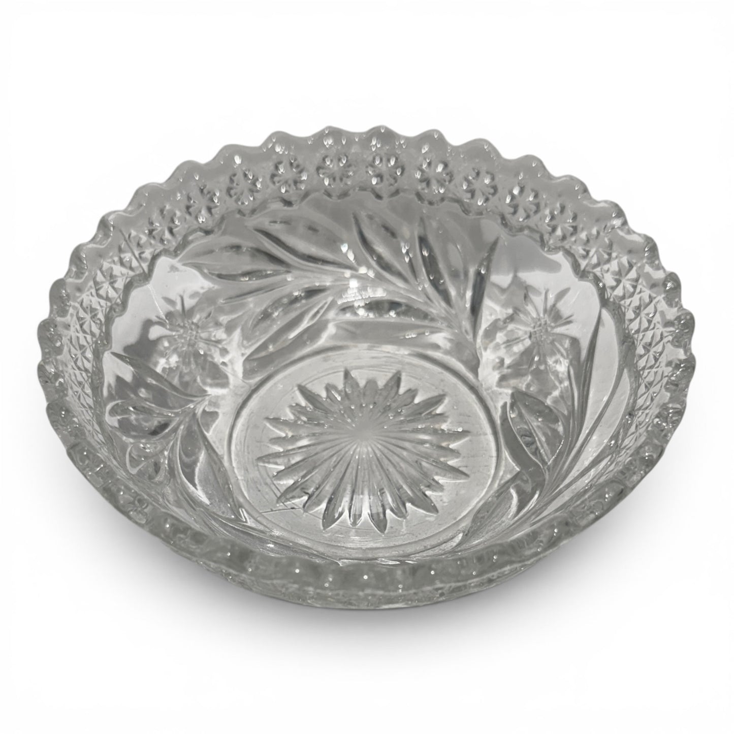 Vintage Pressed Glass Floral Scalloped Bowl Catchall