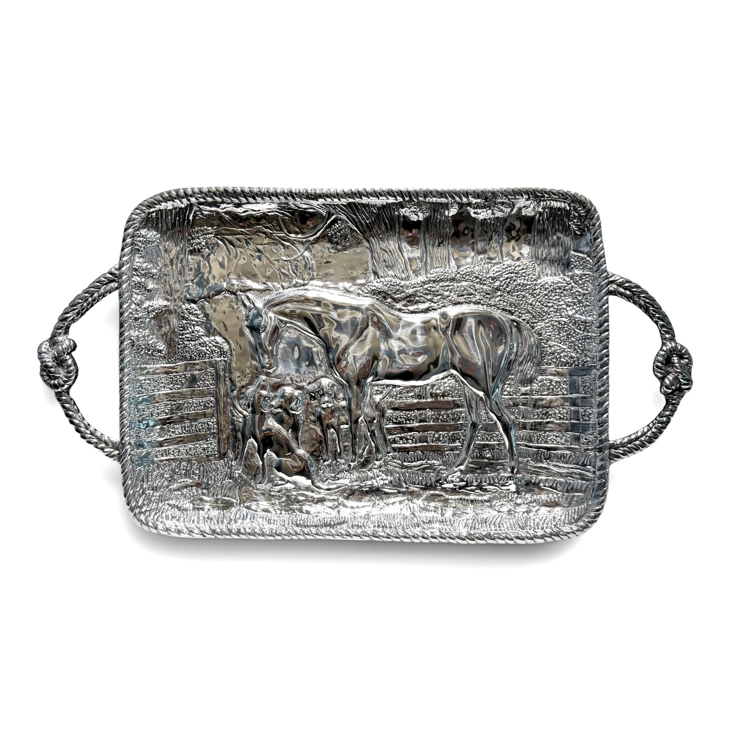 Vintage Beatriz Ball Silver Horse & Hound Silver Equestrian Tray with Rope Trim