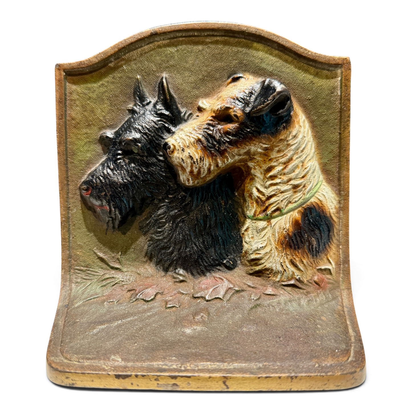Antique Hubley No. 280 Scottie & Wire Fox Terrier Cast Iron Bookend / Door Stop