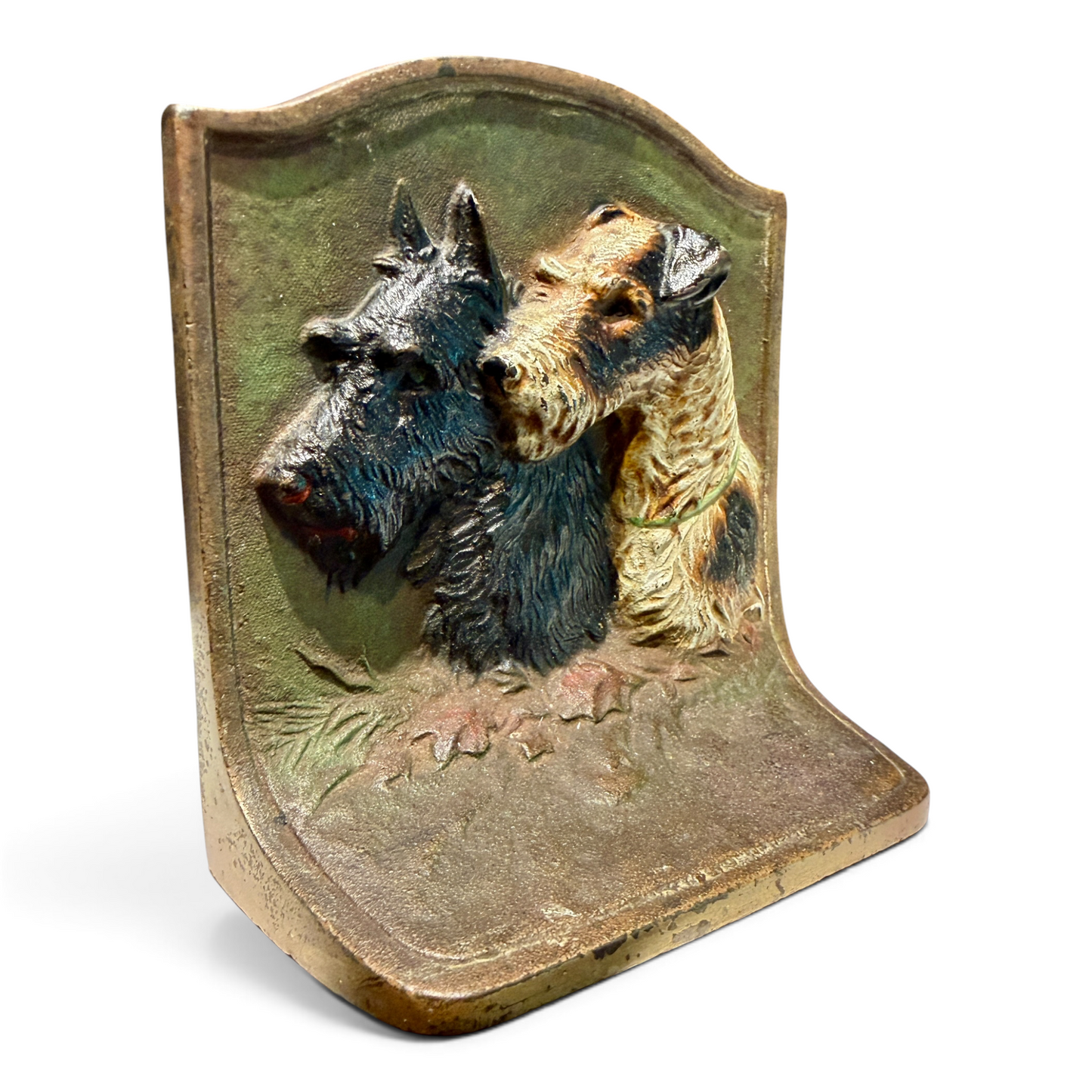 Antique Hubley No. 280 Scottie & Wire Fox Terrier Cast Iron Bookend / Door Stop