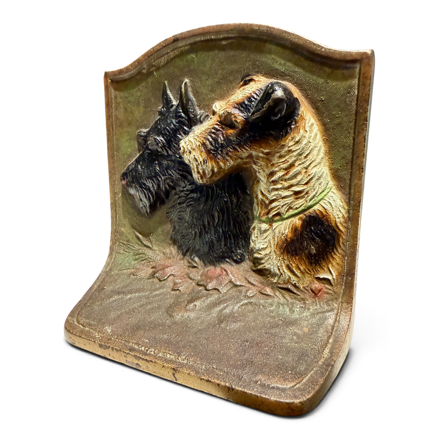 Antique Hubley No. 280 Scottie & Wire Fox Terrier Cast Iron Bookend / Door Stop