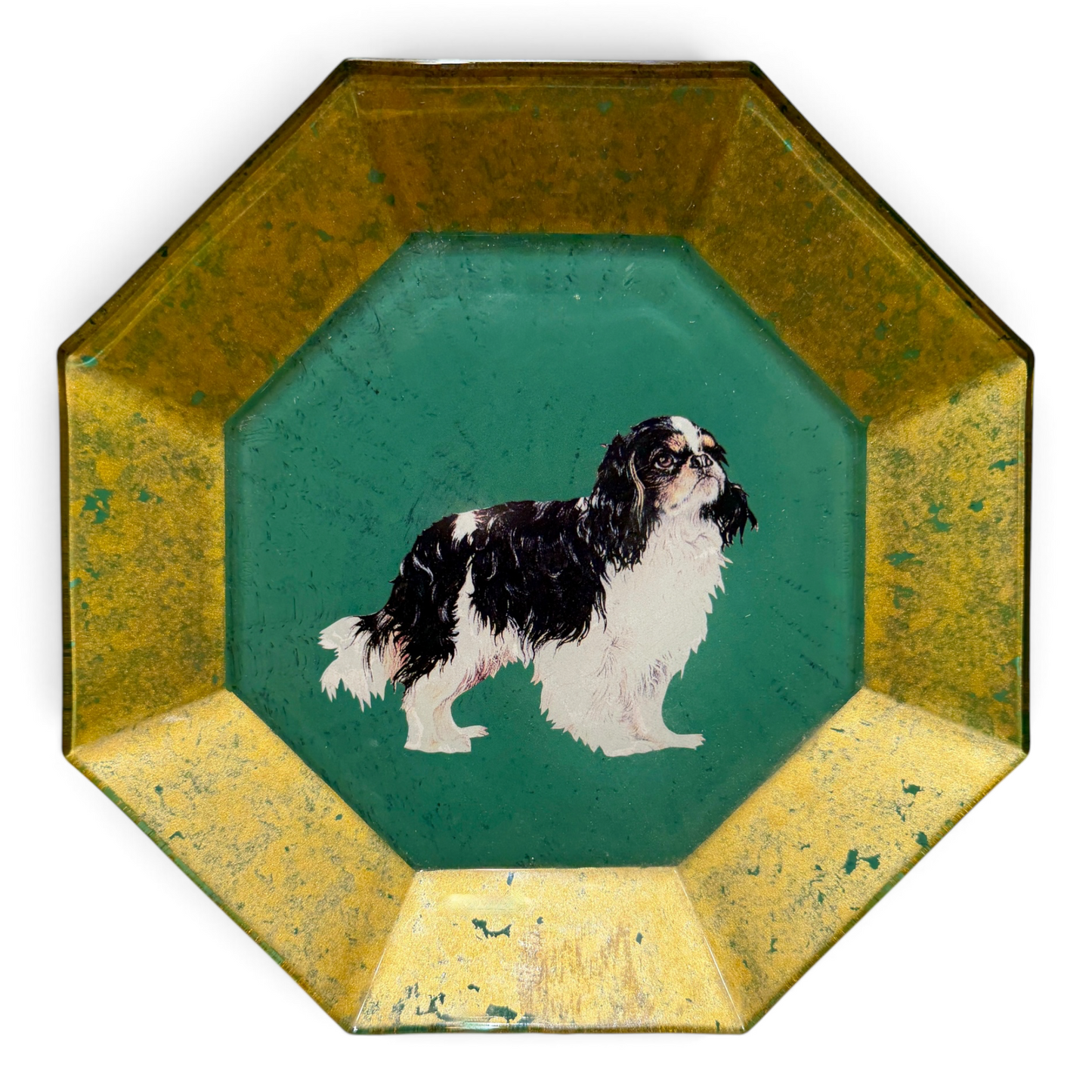 Vintage Scully & Scully Deux Amis Cavalier King Charles Spaniel Reverse Hand Painted Glass Plate