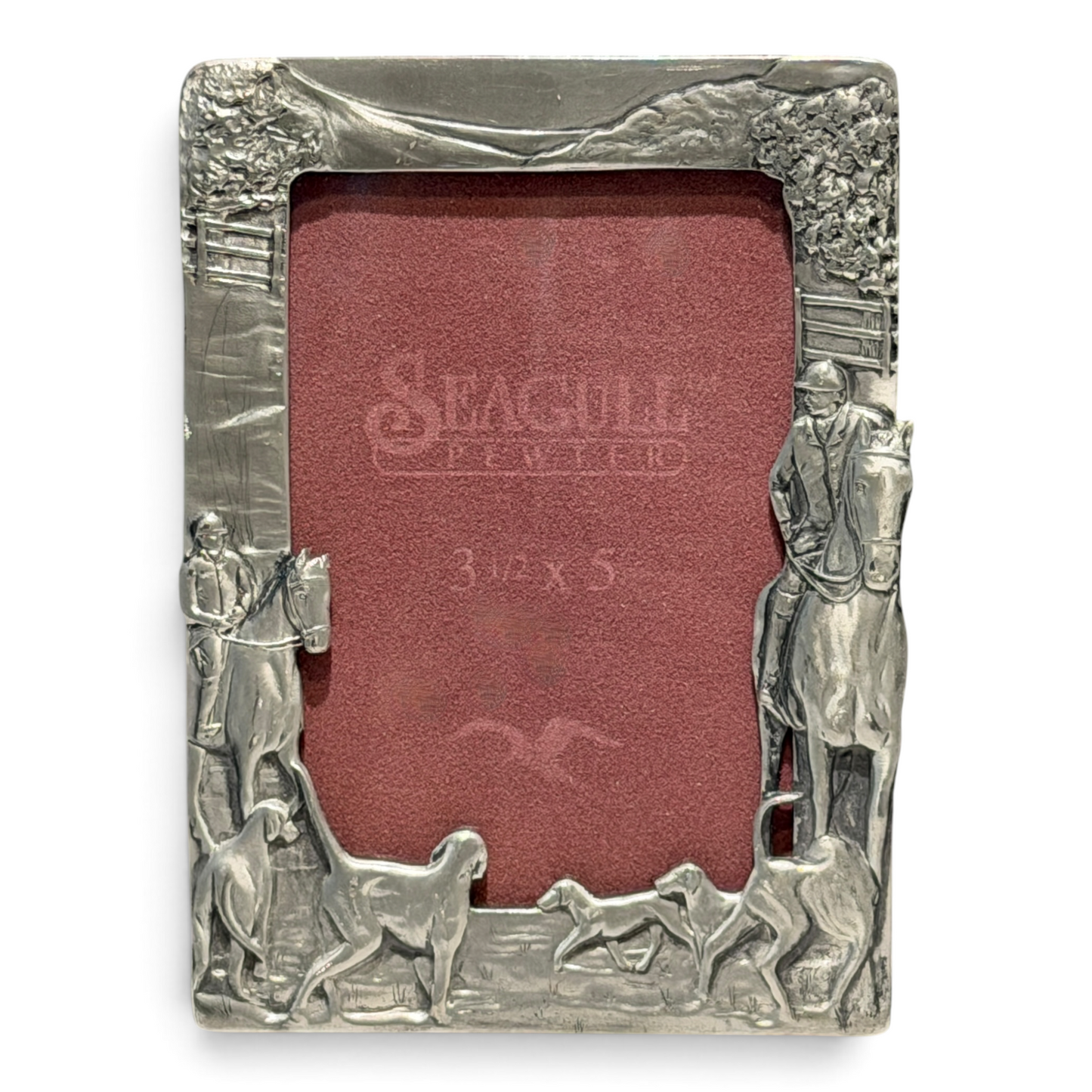 Vintage Pewter Fox Hunting Picture Frame