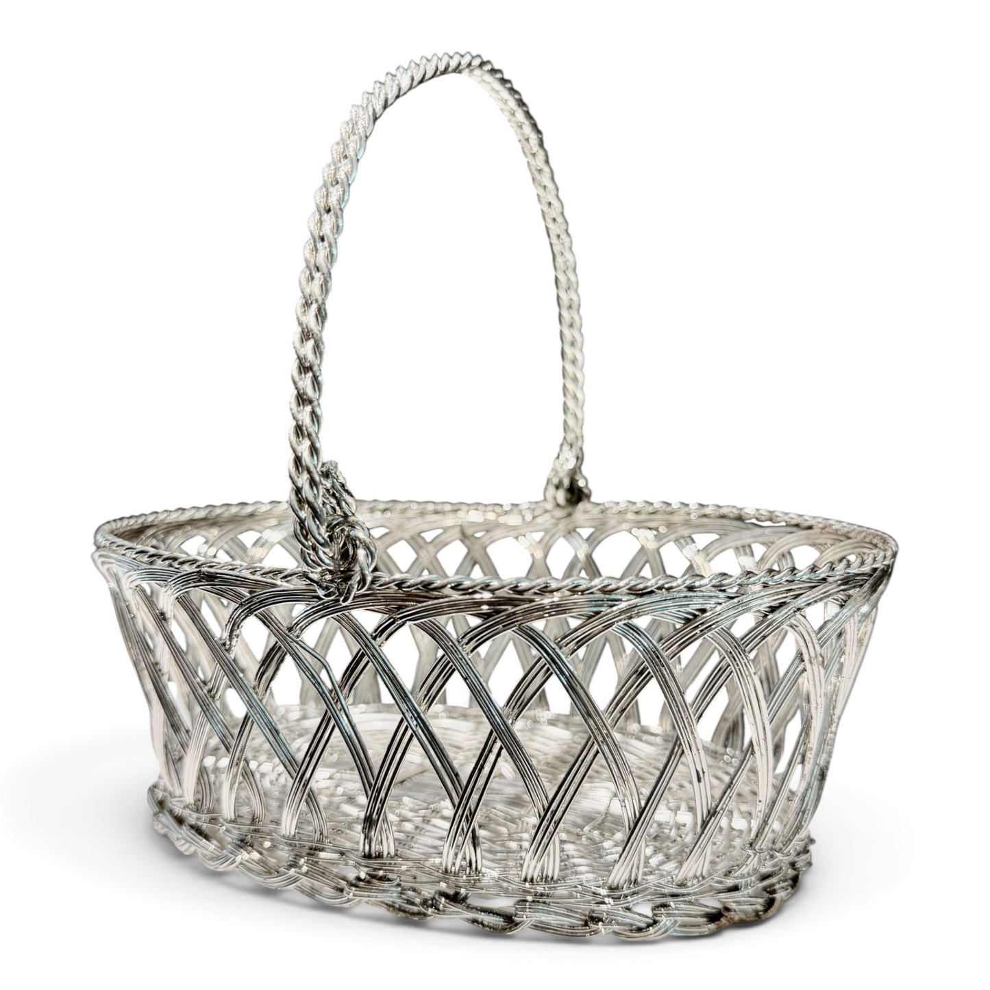 Vintage Silver Woven Wire Sweetmeat / Bonbon Basket