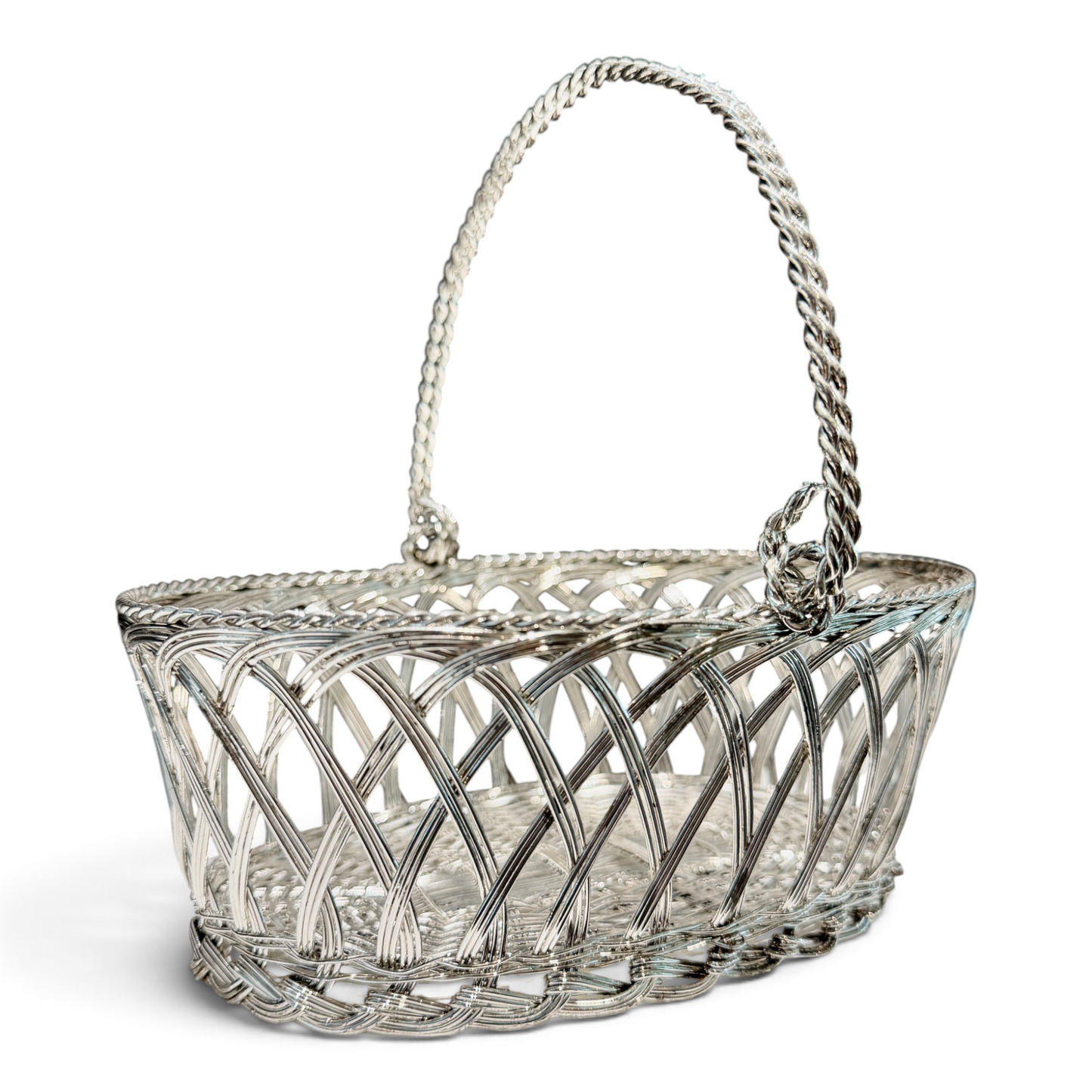 Vintage Silver Woven Wire Sweetmeat / Bonbon Basket