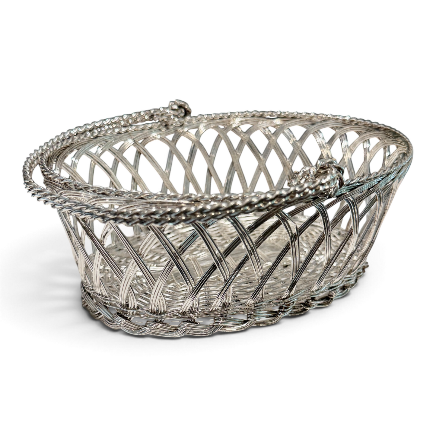 Vintage Silver Woven Wire Sweetmeat / Bonbon Basket