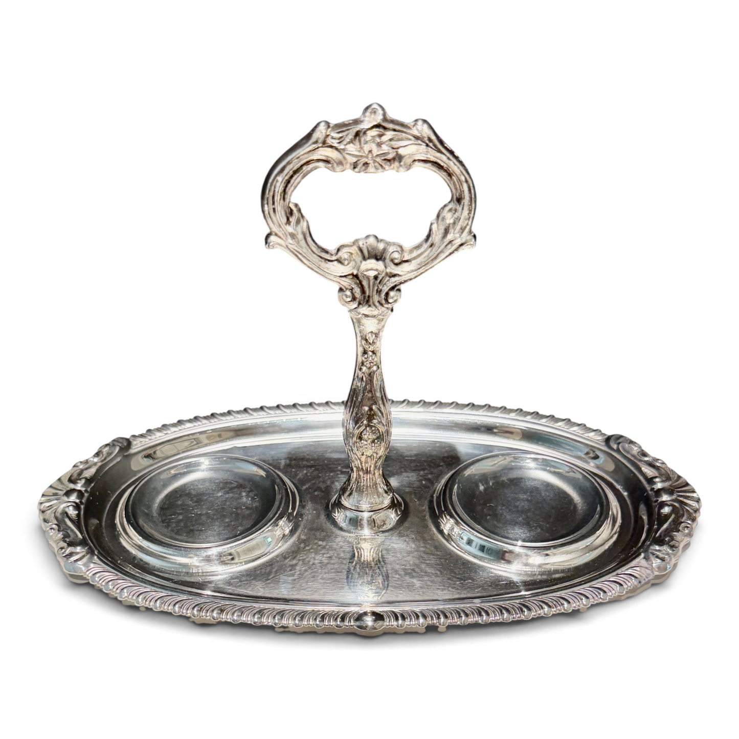 Vintage Silver Double Jam & Condiment Server with Glass Jars