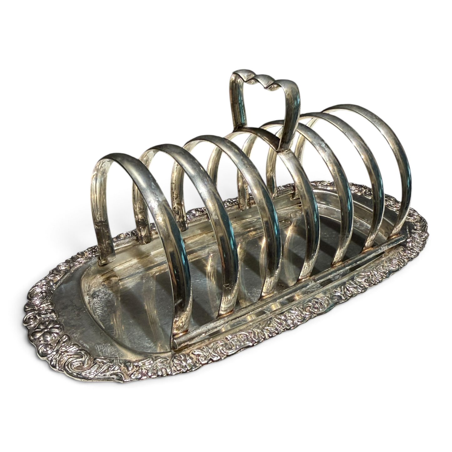 Vintage Queen Anne Silver Toast Rack with Ornate Crumb Tray