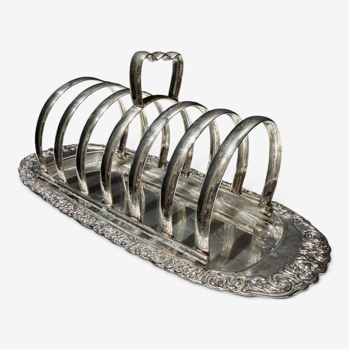 Vintage Queen Anne Silver Toast Rack with Ornate Crumb Tray
