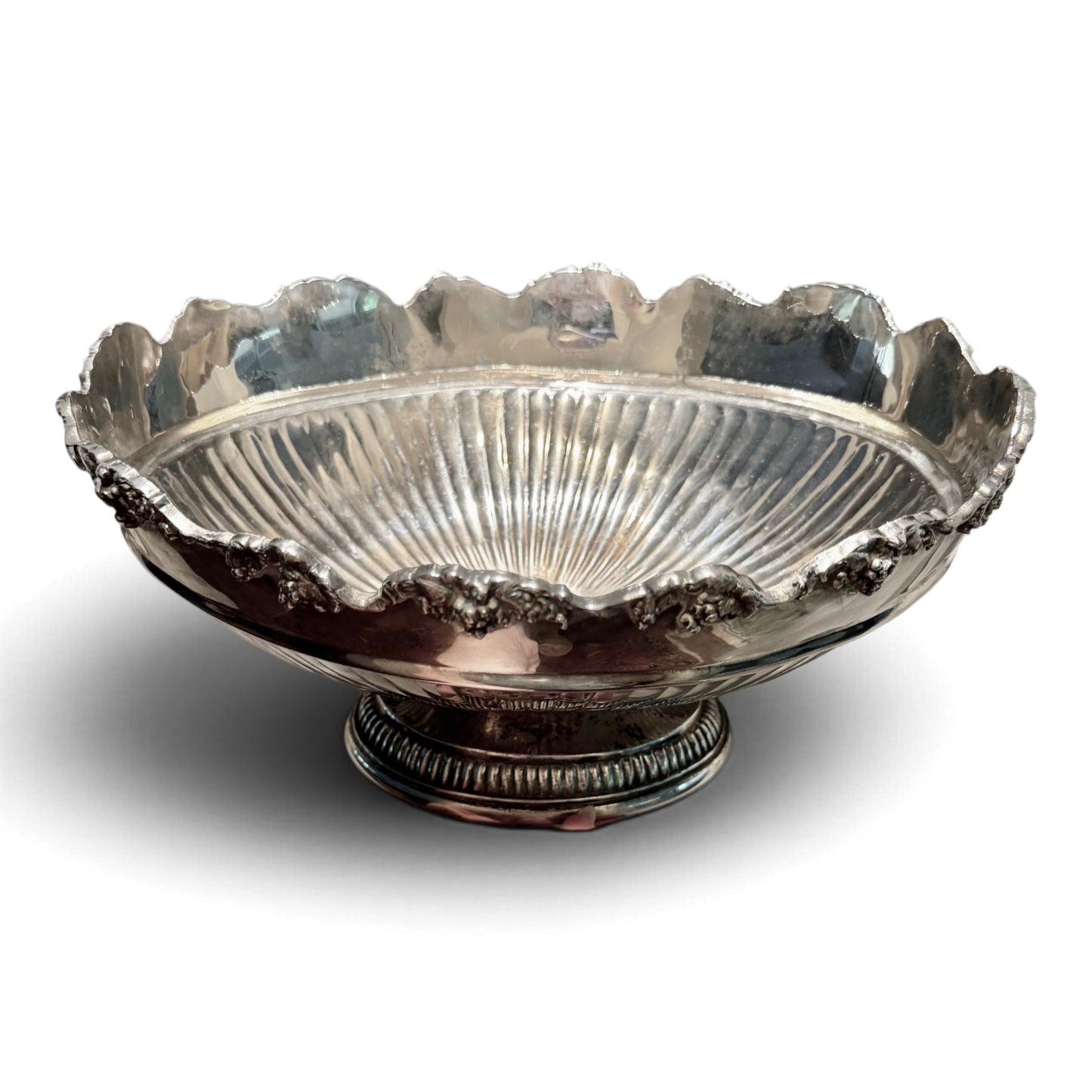 Vintage Silver Grape & Vine Pedestal Centerpiece Bowl