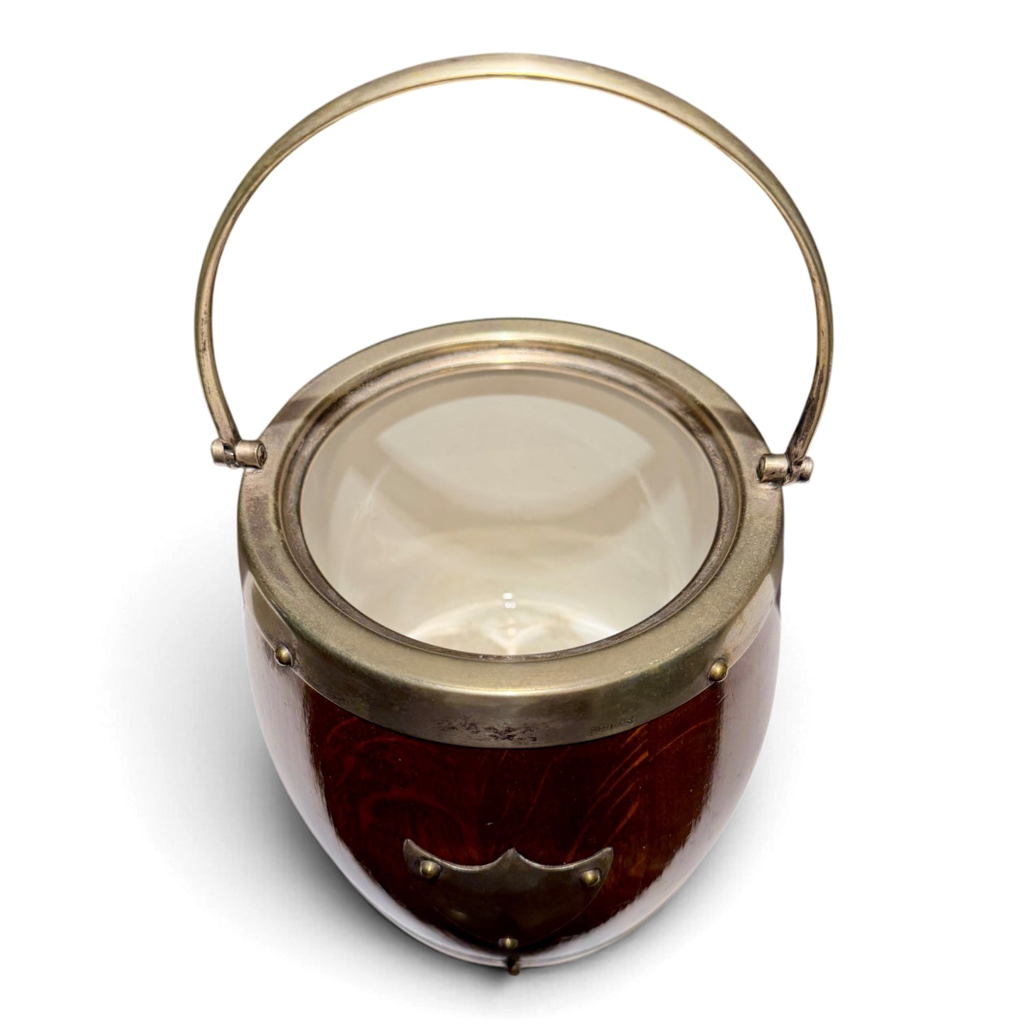 Antique English Oak Biscuit Barrel with EPNS Silverplate & Ceramic Liner