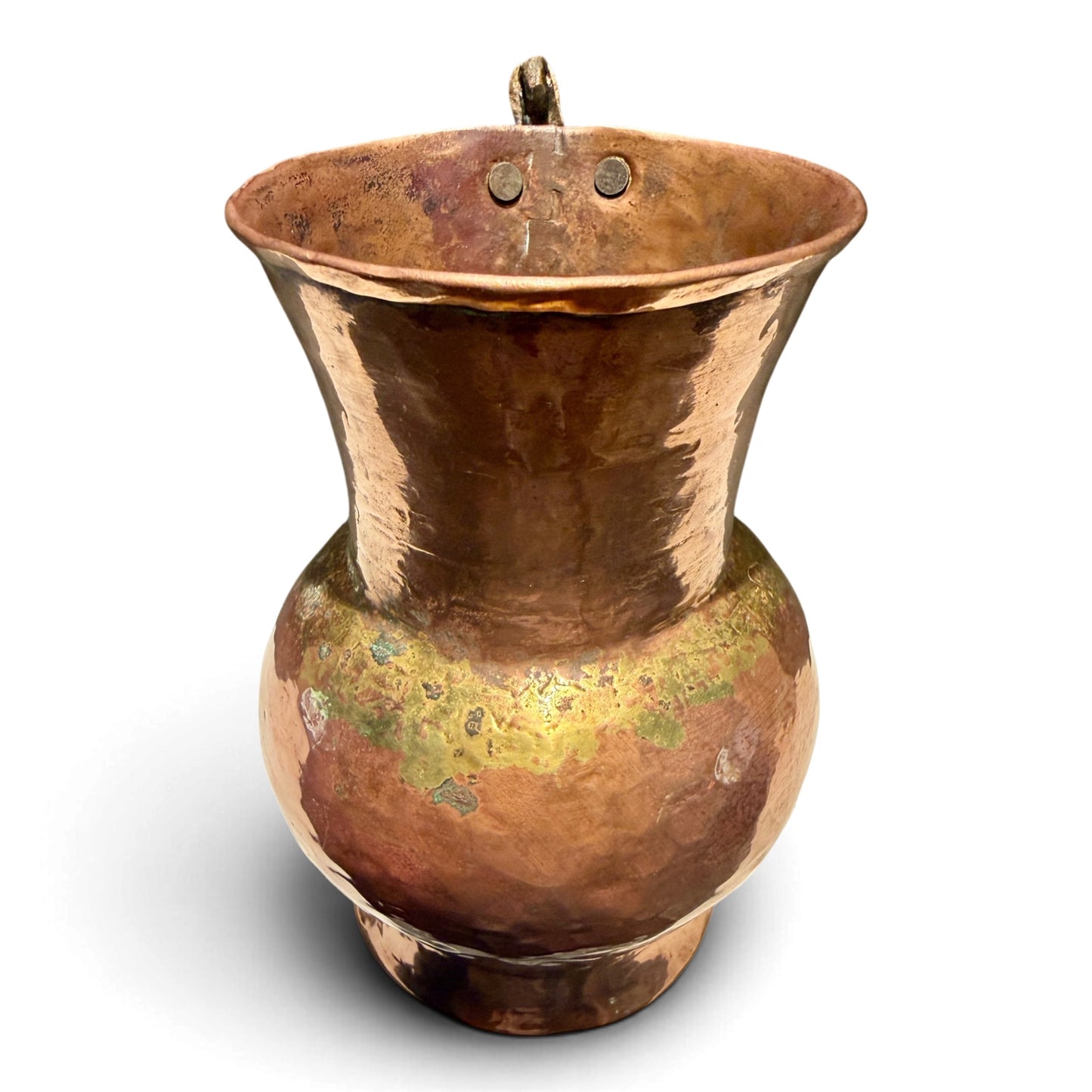 Antique Hand-Hammered Copper Pitcher with Sculptural Brass Bird Handle