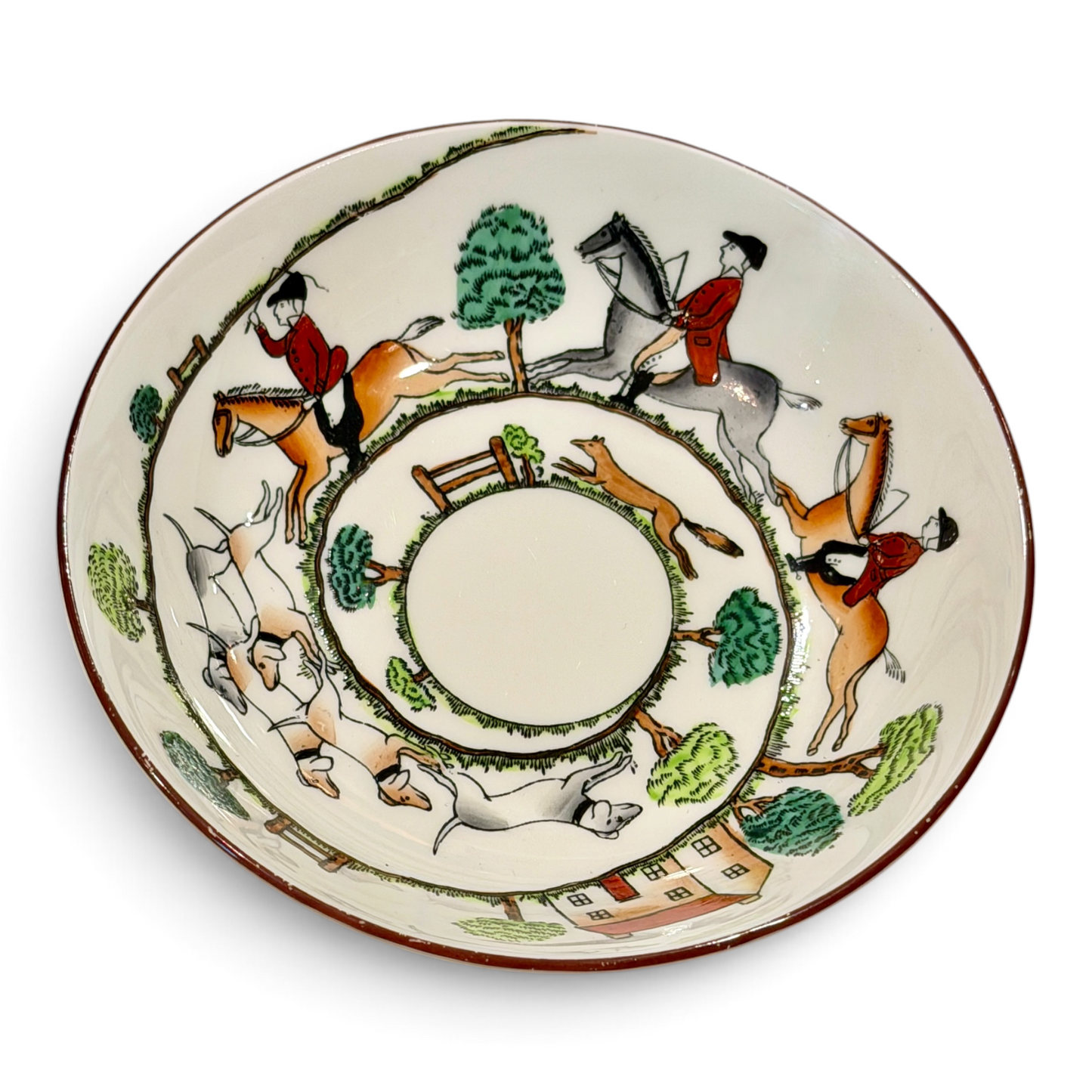 Vintage Crown Staffordshire English Fox Hunting Bone China Trinket Dish