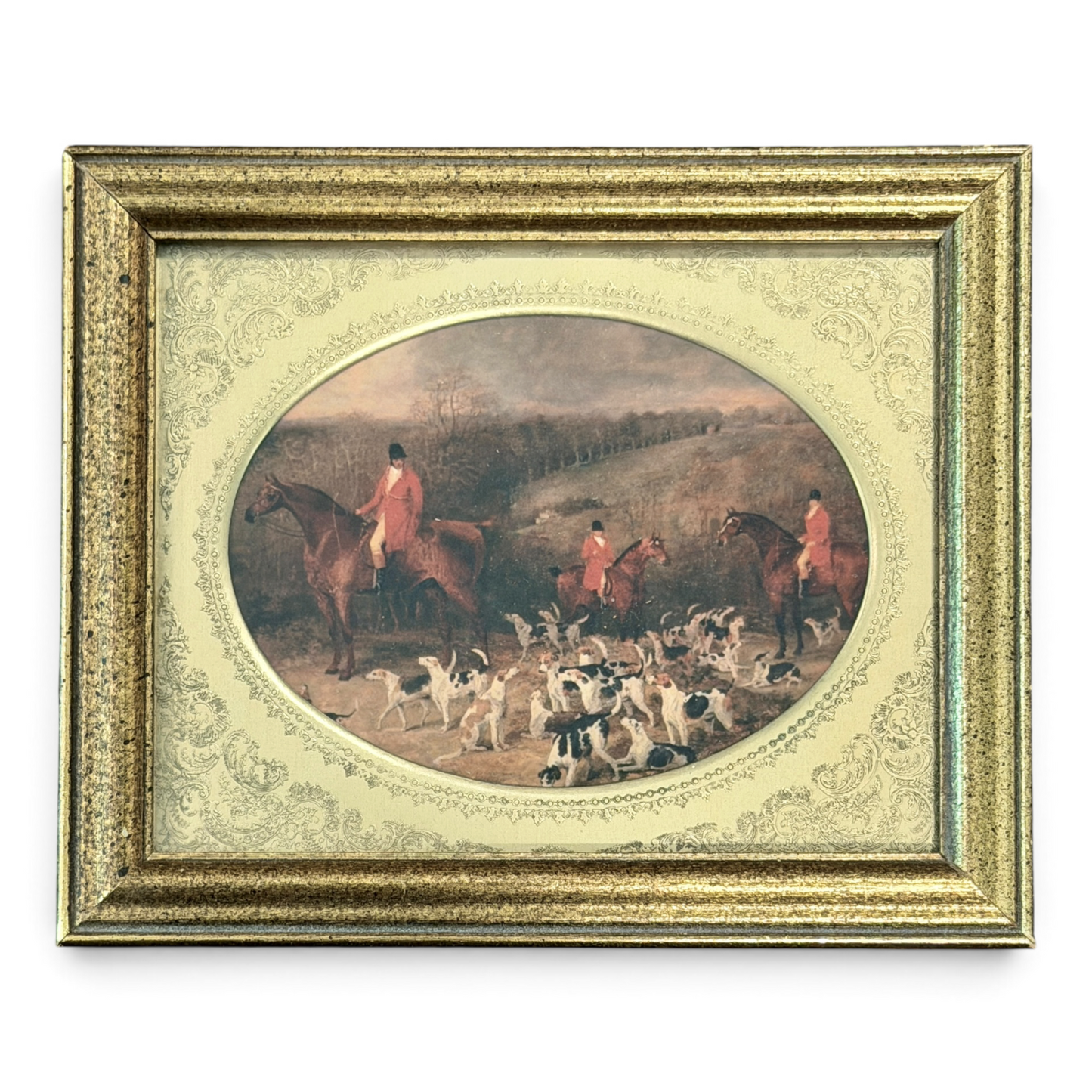 Antique Fox Hunt Framed Print with Hammered Copper Inset