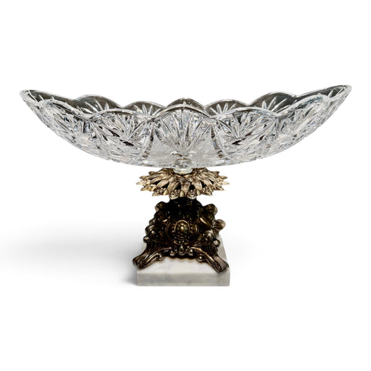 Vintage Italian Marble & Cut Crystal Pedestal Centerpiece Compote, c.1960s