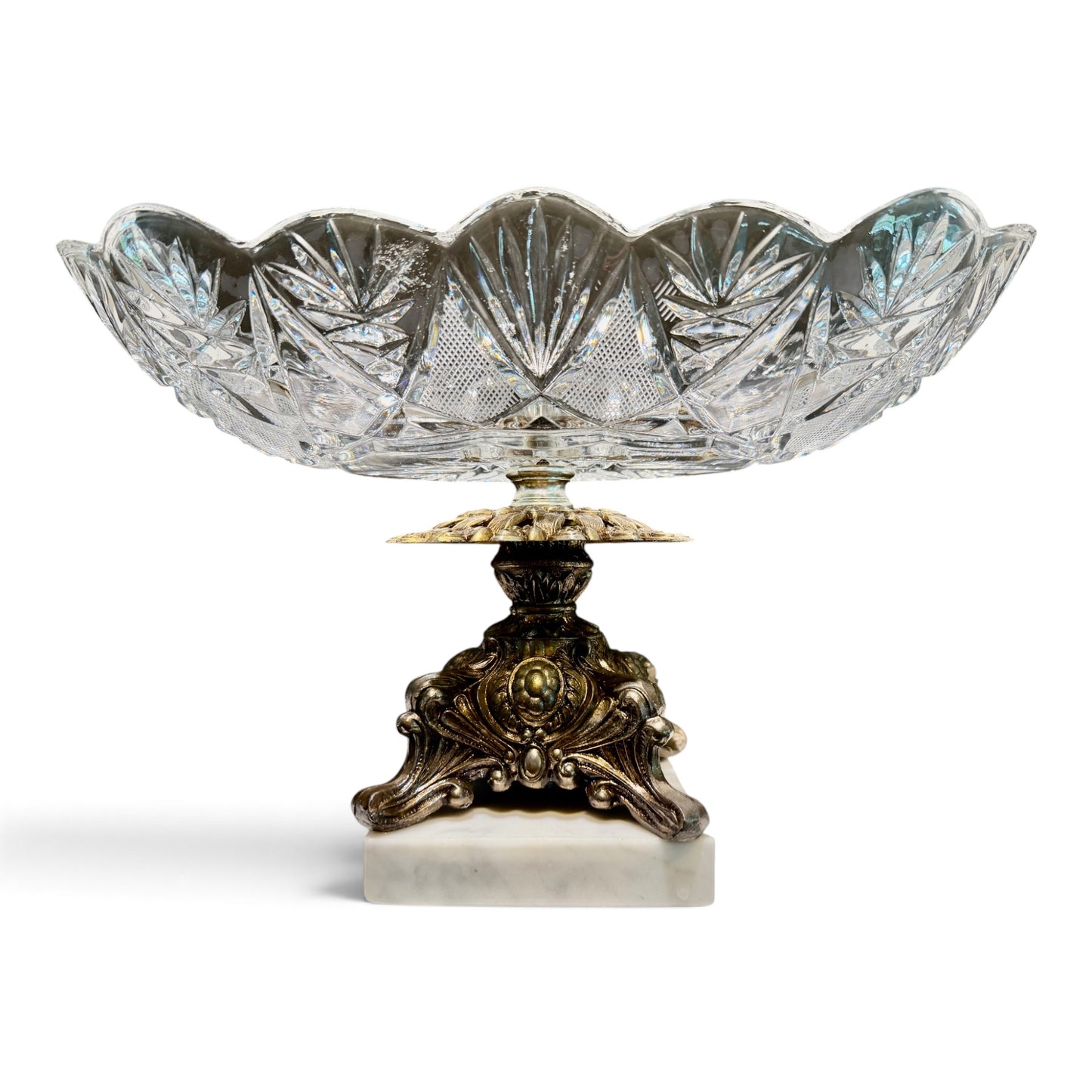 Vintage Italian Marble & Cut Crystal Pedestal Centerpiece Compote, c.1960s