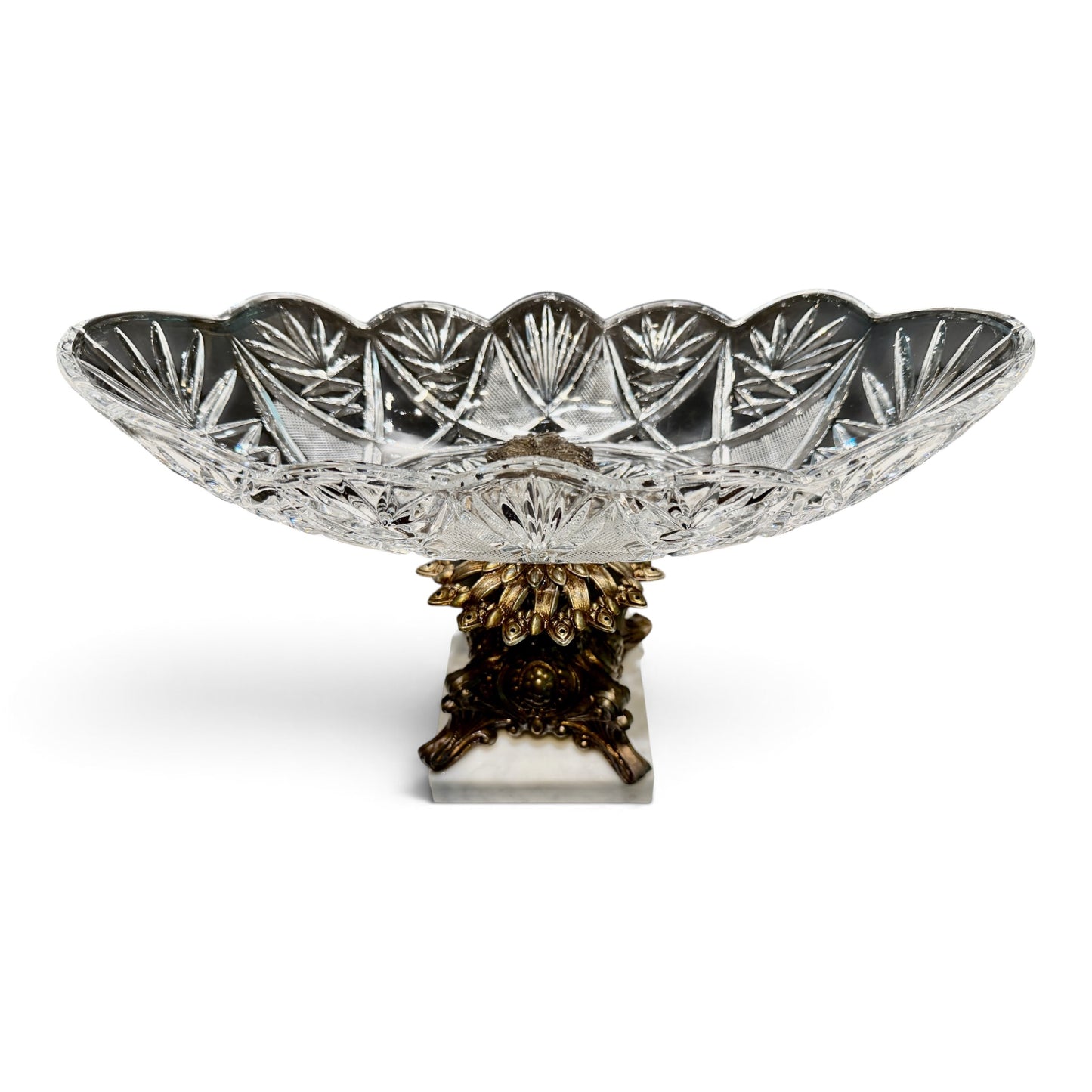 Vintage Italian Marble & Cut Crystal Pedestal Centerpiece Compote, c.1960s