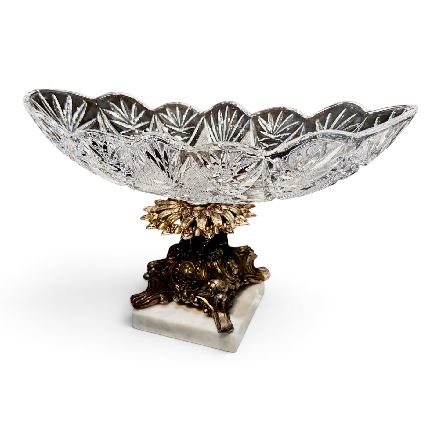 Vintage Italian Marble & Cut Crystal Pedestal Centerpiece Compote, c.1960s