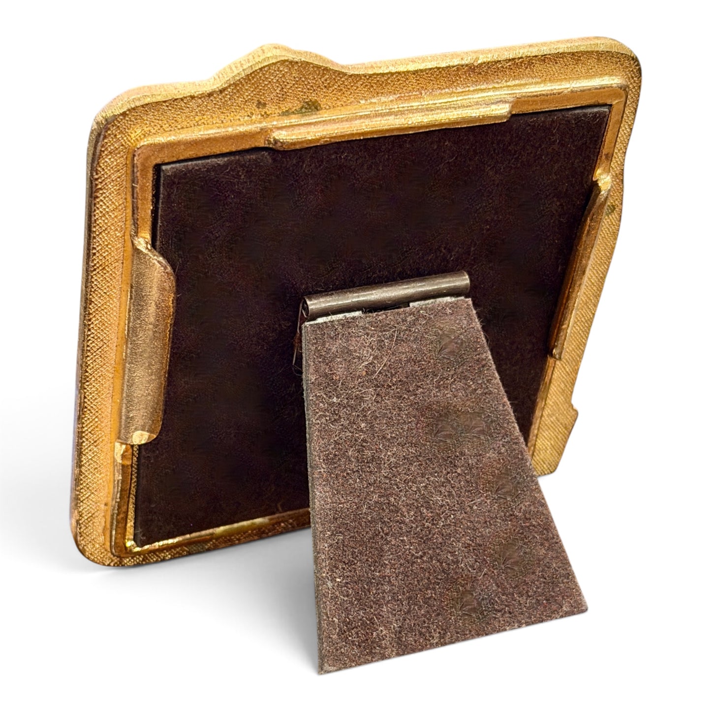 Vintage Equestrian Enamel Metal Picture Frame with Riding Boot & Hunt Cap