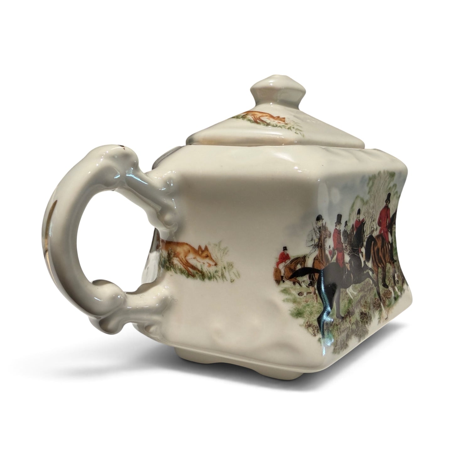 Vintage Crownford English Fox Hunt Porcelain Sugar Bowl & Creamer Set