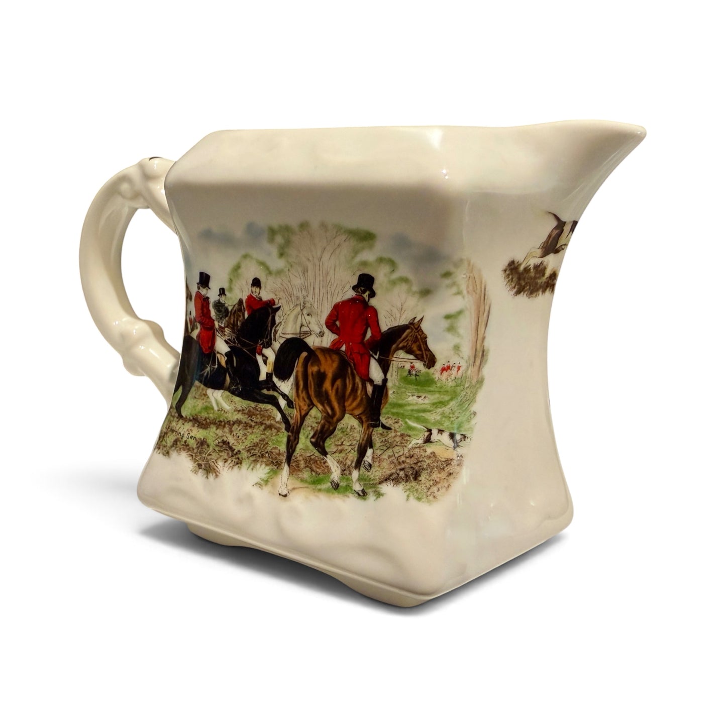 Vintage Crownford English Fox Hunt Porcelain Sugar Bowl & Creamer Set