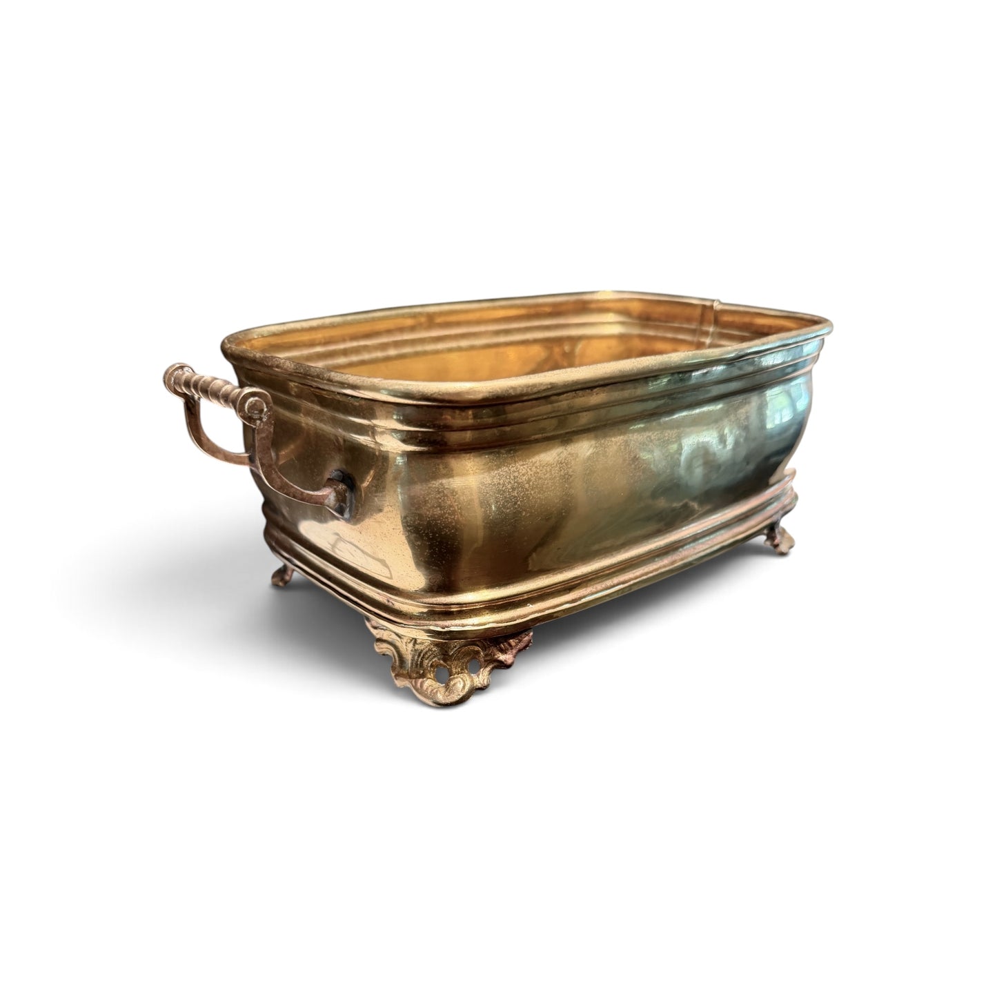 Vintage Footed Brass Cachepot with Handles